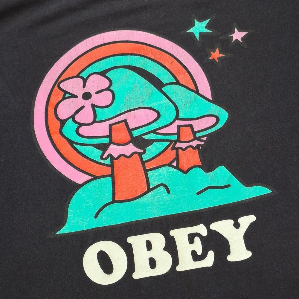 Obey Men's Black Graphic T-shirt Size M